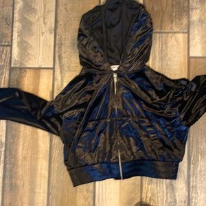 Garage Black Velvet Paris Velour Zip Up Hoodie Size Small